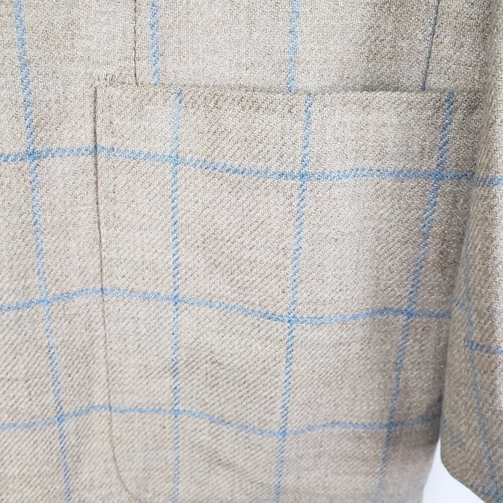 Ravazzolo Beige Plaid Wool Cashmere Three Button Blazer Jacket Mens 52/US 42